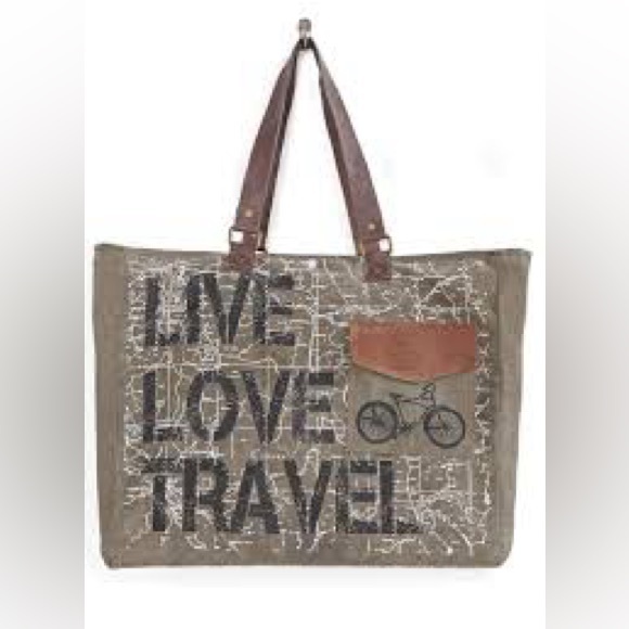 Mona B large Tote Farmers Market recycled travel bag purse leather straps zip - Picture 5 of 9